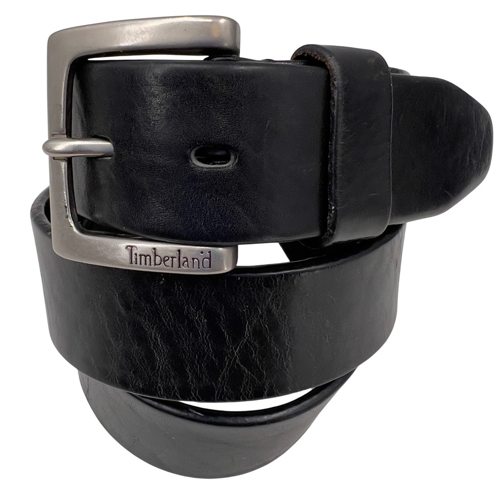 Timberland Mens Genuine Leather Belt Black Silver Buckle 1426-001‎ Gorpcore 34